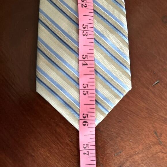 Croft & Barrow 100% Silk Tan Light Blue Mens Diagonal Stripe Tie Retro NWOT - Picture 7 of 11